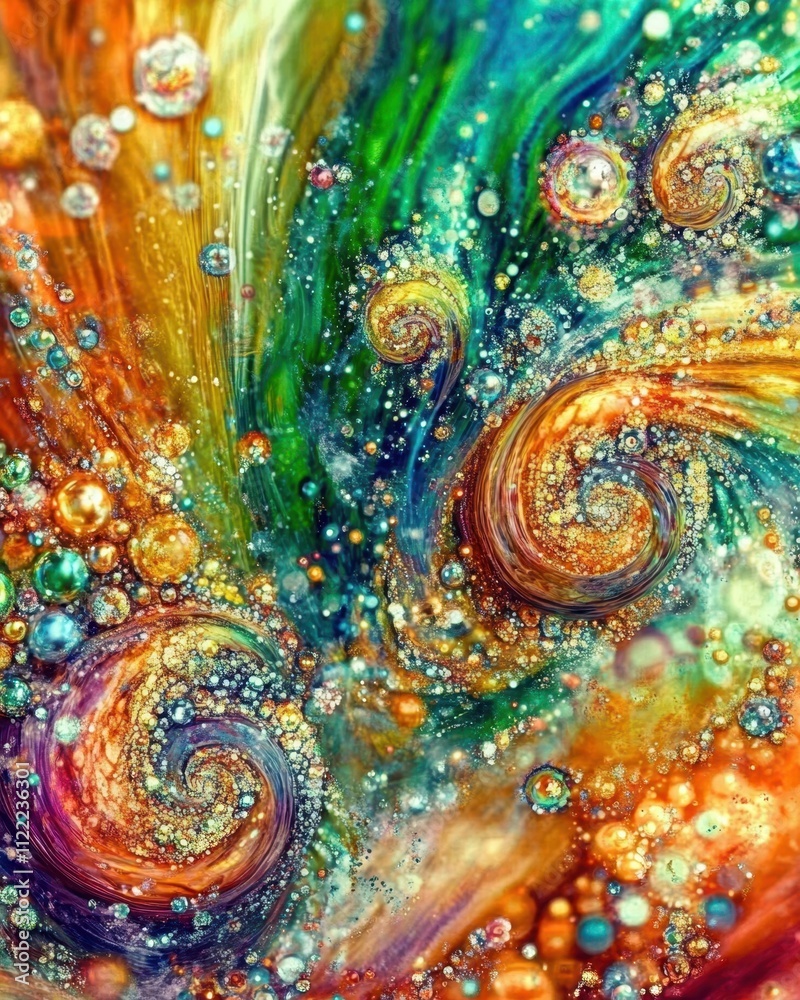 Poster vibrant kaleidoscope of thoughts bursting in swirling colors and patterns in a mind's landscape