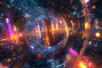 Obraz premium Abstract city lights, swirling, vibrant colors.