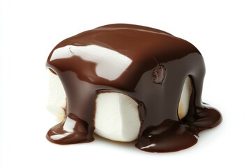 Delightful Marshmallow Dipped in Glossy Melted Chocolate with a Drizzle, Captured in Natural Soft Lighting for a Pristine Effect