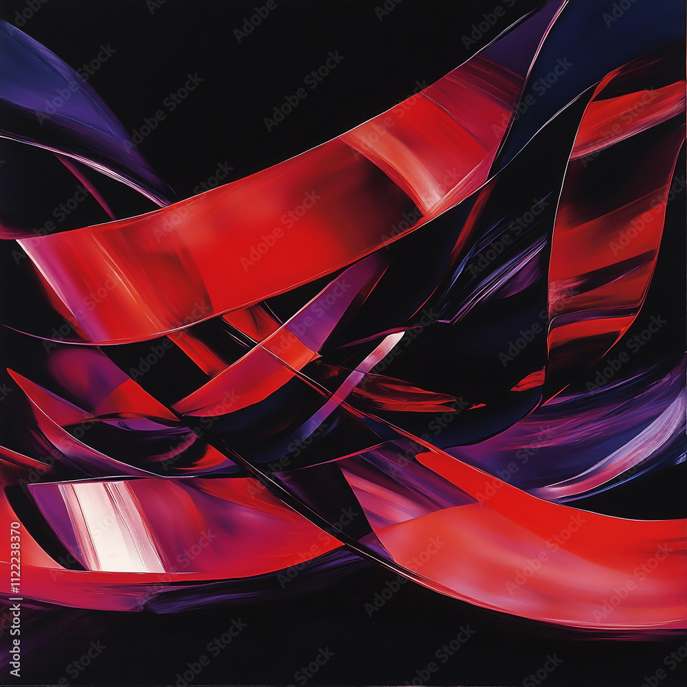 Poster dynamic interplay of red and purple shapes creates an energetic composition