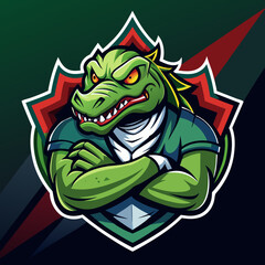 Crocodile man esports logo featuring an aggressive reptilian character in a gaming-themed design