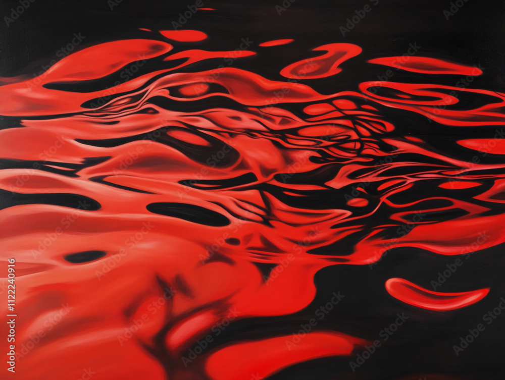 Aufkleber abstract representation of fluid red textures on a dark background capturing movement and depth. abs