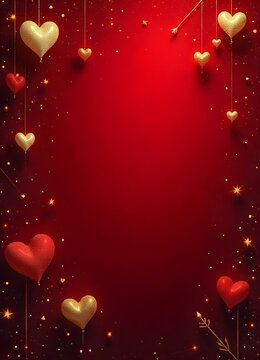 Happy Valentines - Elegant Golden Romance Deep red and burgundy velvet background adorned with golden hearts