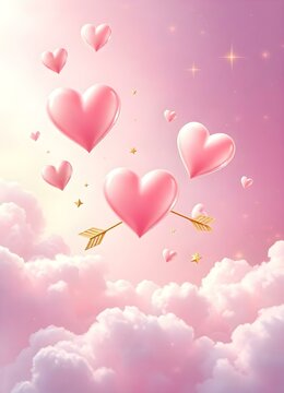 Happy Valentines Day - A soft, pastel-colored background with floating hearts