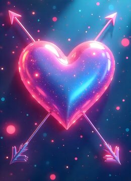 Happy Valentines- Iridescent Fantasy Love A shimmering background with iridescent hearts that change color from pink to blue, and metallic arrows