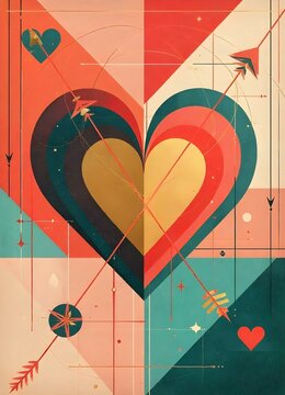 Happy Valentines-A modern, geometric-patterned background with interlocking hearts and arrows