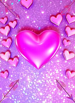 Valentines Day - Beautiful   iridescent hearts and metallic arrows. Each corner features a soft, light-reflective fade for text placement.
