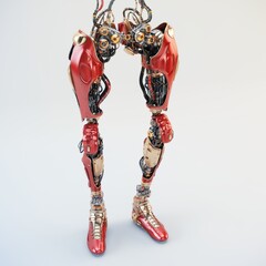 Futuristic biomechanical human-like robot legs with intricate design, showcasing advanced technology and engineering, isolated on a plain background