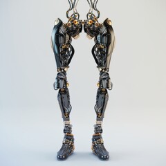Futuristic robotic legs with intricate mechanical joints and sleek black design showcasing advanced technology and innovation in humanoid robotics concept