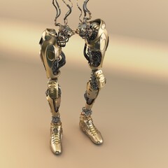 Futuristic robotic legs with intricate mechanical design and metallic finish emphasizing advanced technology on a neutral background setting