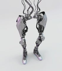 Futuristic robotic legs with intricate mechanical details and cables showcasing advanced technology...