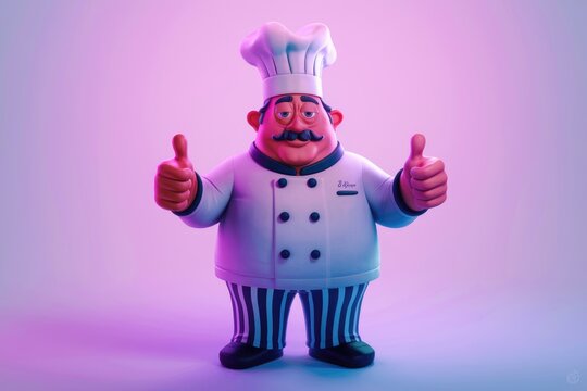 A cheerful cartoon chef gives two thumbs up, symbolizing delicious food and culinary excellence.