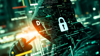 Fototapeta premium Corporate data security risks with phishing, hacking, and data breaches compromising sensitive information