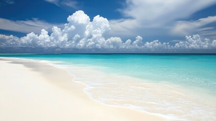 Fototapeta premium Tranquil Beach View with Clear Turquoise Water and Blue Sky