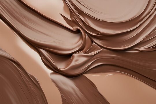 Abstract background of brown flowing creamy chocolate, concept for Pantone's 2025 colour of the year mocha mousse