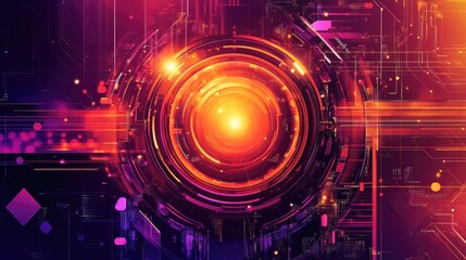 Fototapeta premium Vibrant abstract design featuring glowing circular patterns against a dark background