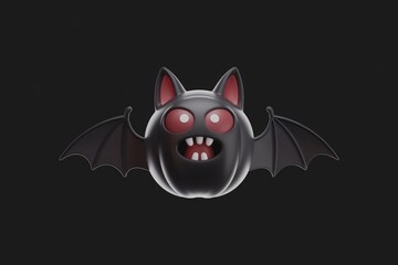 Fototapeta premium A cute black bat-shaped pumpkin with red eyes, perfect for Halloween decorations.