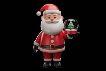 Obraz premium A cheerful 3D Santa Claus holds a snow globe with a miniature Christmas tree.