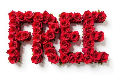 The word "FREE" creatively spelled out with vibrant red roses on a white background, symbolizing love, passion, and generosity, perfect for promotions, Valentine's Day, or romantic-themed designs.


