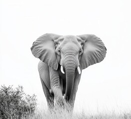 Naklejka premium A solitary African elephant on a white backdrop, featuring a clipping path