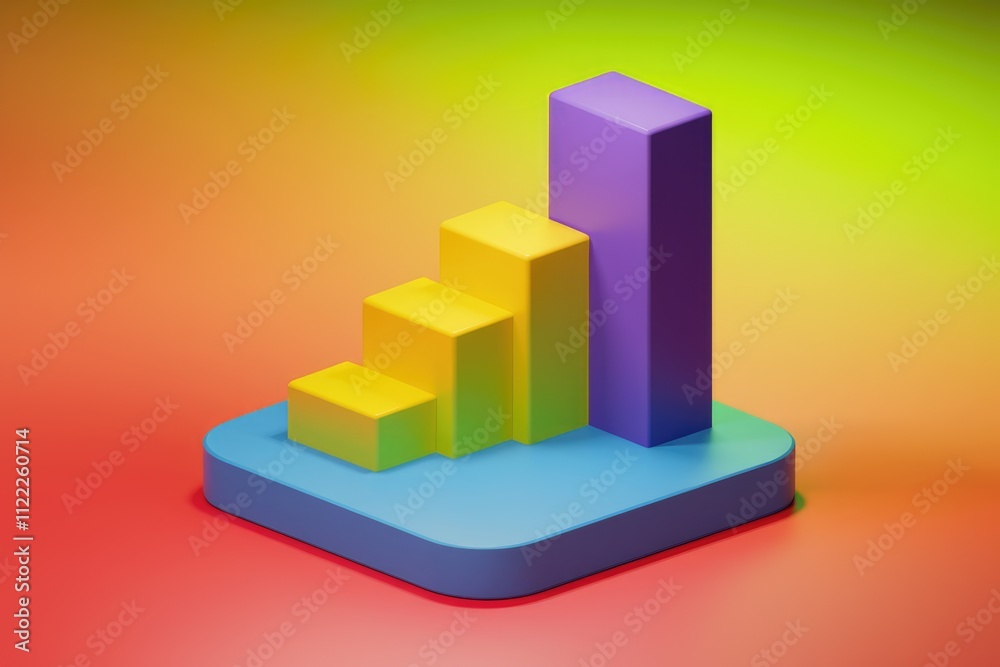 Poster a colorful 3d bar graph showing upward growth and progress, symbolizing success and achievement.