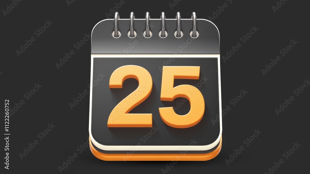 Aufkleber A 3D rendered image of a black calendar page showing the number 25 in orange.