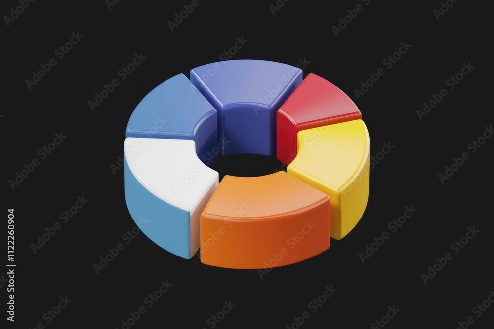 Poster A 3D circular chart divided into six colorful segments, representing data visualization.