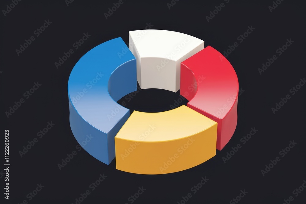 Poster A 3D circular chart divided into four colorful segments representing data proportions.