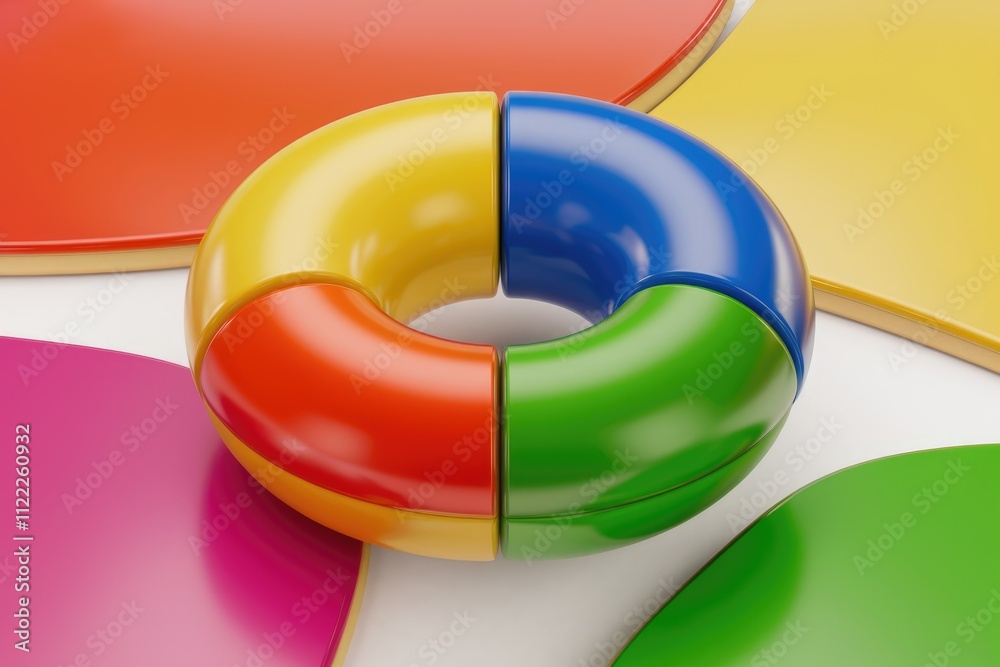 Poster A colorful circular chart divided into four sections, representing data or segments.