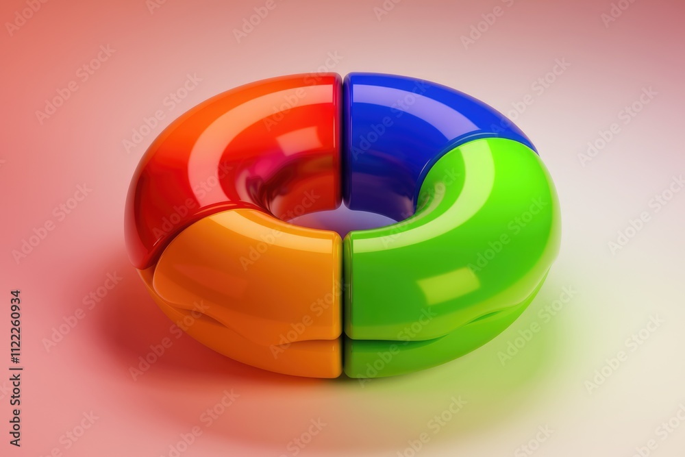 Aufkleber Abstract 3D rendering of a colorful ring, segmented into four vibrant hues.