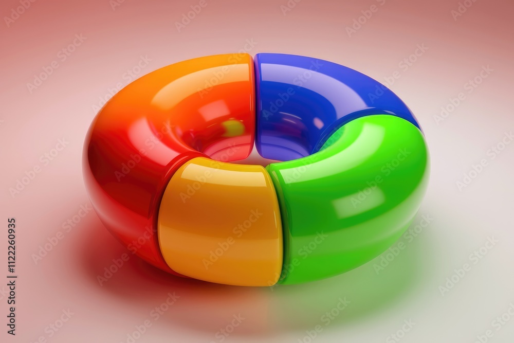 Poster A colorful 3D rendering of a ring-shaped object divided into four glossy sections, each a vibrant primary color.