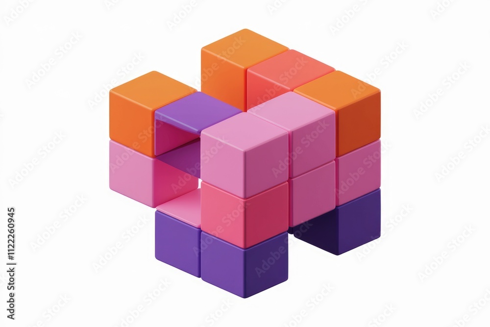 Aufkleber colorful 3d puzzle blocks arranged in a complex, interconnected structure.
