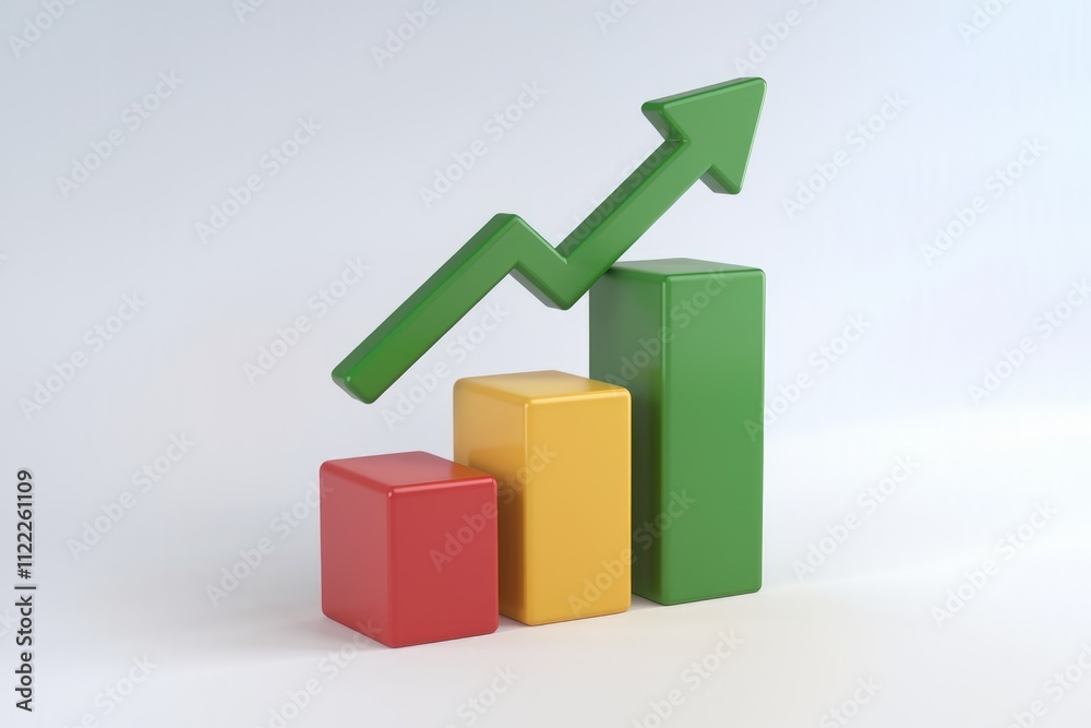 Poster An upward trending bar graph showcases growth and progress with colorful blocks and an arrow.