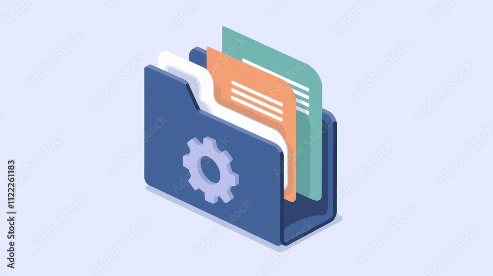Poster a blue folder with documents and a gear icon, representing file management and settings.