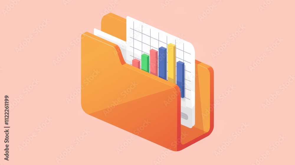 Poster An orange folder containing a document with a bar chart showcasing growth and progress.