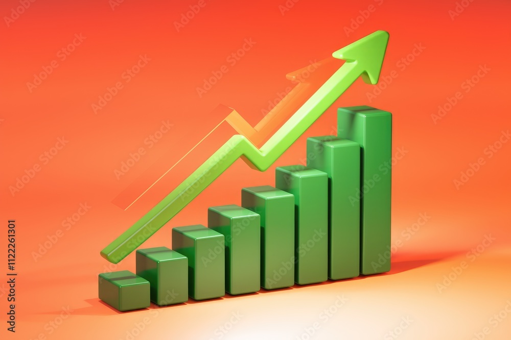 Poster an upward trending bar graph shows positive growth and progress, indicating success and development.