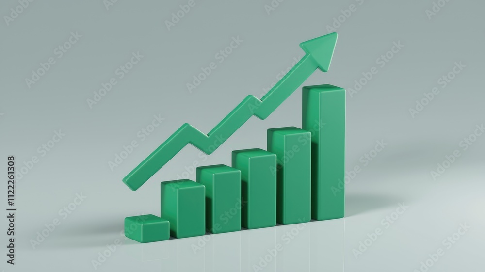 Poster an upward trending bar graph showcases positive growth and progress over time.