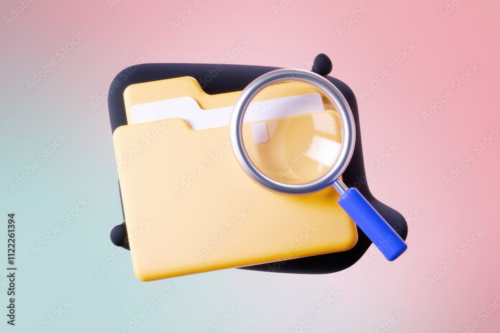 Aufkleber A magnifying glass examines a yellow folder, symbolizing file search or data discovery.