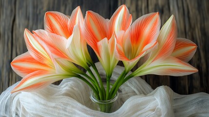 Fototapeta premium Orange and White Striped Flowers in a Vase