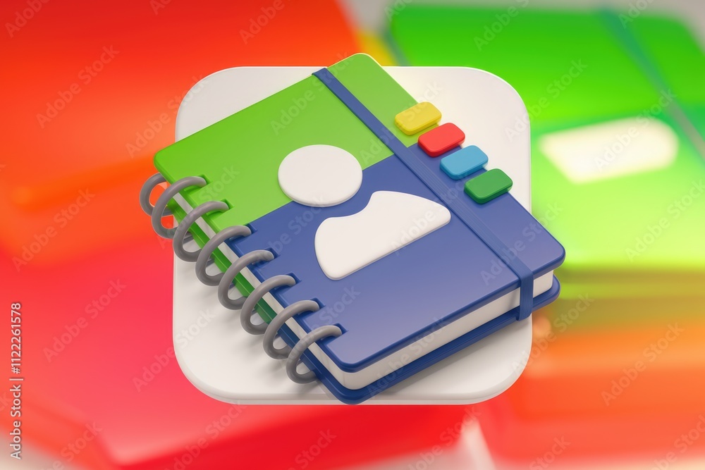 Poster A spiral-bound notebook with a person icon, representing a contact list or address book.