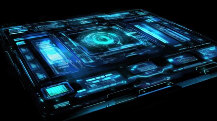 Obraz premium Futuristic glowing blue technology interface panel.