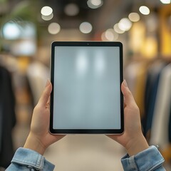 Casual Lifestyle Photo of Person with iPad in Retail Space