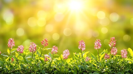 Fototapeta premium Pink Flowers Bloom Brightly In Sunny Spring Garden