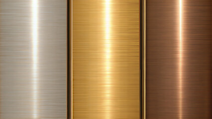 Three metallic brushed textures in silver, gold, and copper variations with a sleek finish