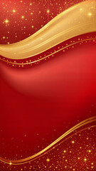 Festive red background with golden waves and shimmering stars for celebrations