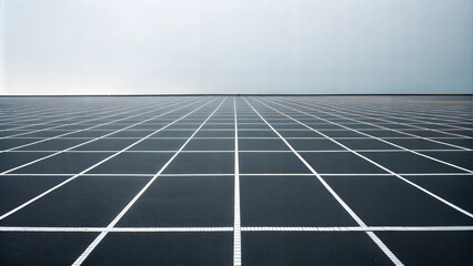 Minimalist grid pattern on a dark surface with a horizon under a clear sky
