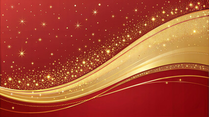 Elegant festive background featuring golden waves and sparkling stars on red