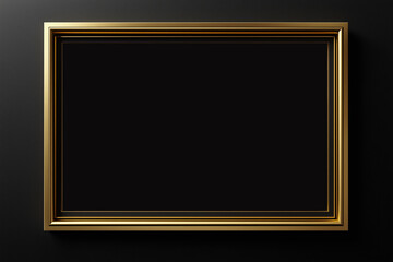 Rectangle gold frame isolated on black background, space for text