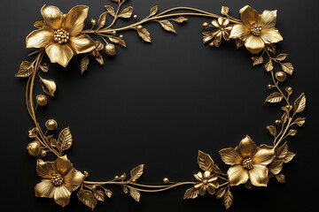 Gold floral frame on dark background, space for text