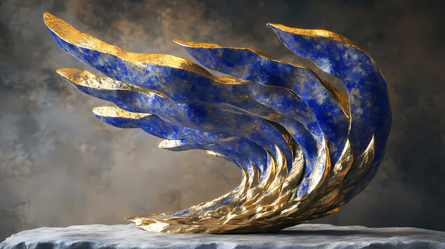 Zephyr's touch sculpture: gold and lapis lazuli gust of wind. Zephyr. Illustration